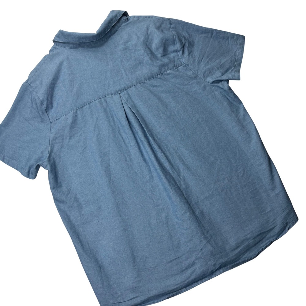 PatPat Shirt Mens XL Blue Cotton Short Sleeve Solid Button Up Casual Pocket Top - Picture 5 of 9